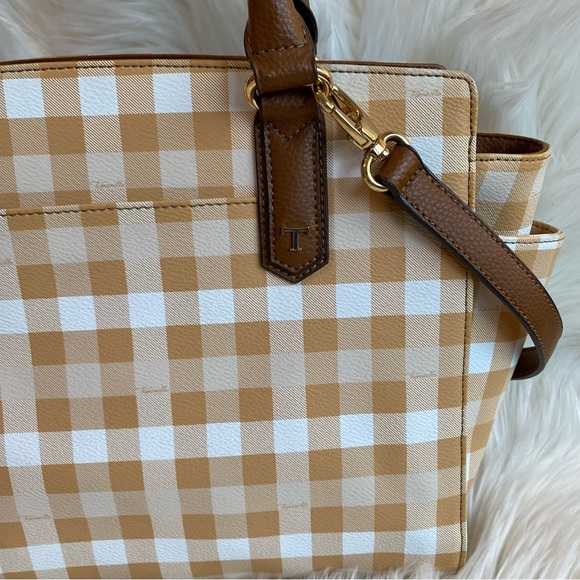 Tignanello gingham plaid saffiano satchel bag with removable strap - Picture 5 of 11